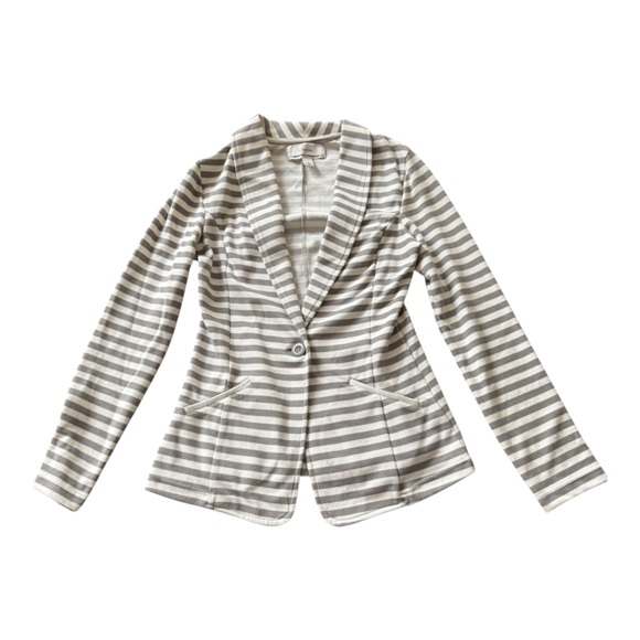 Caslon Women’s Gray White Striped Blazer Jacket Size Small Cotton - Picture 4 of 16